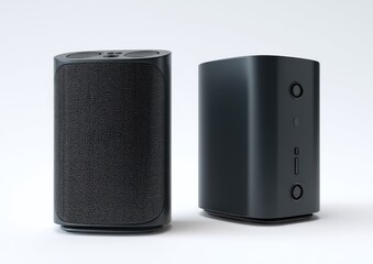 Obraz premium Black wireless speaker on a white background