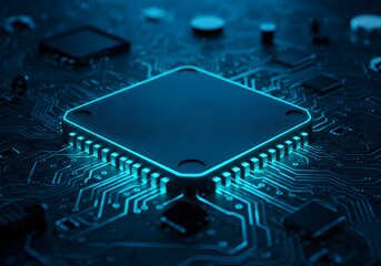 Circuit Board with Glowing Chip