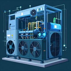 Industrial Cooling System  A Detailed Vector Diagram of Airflow, Fans, and Components