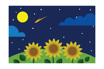 Naklejka premium Night Sky Wonder Sunflowers under the Moon and Stars
