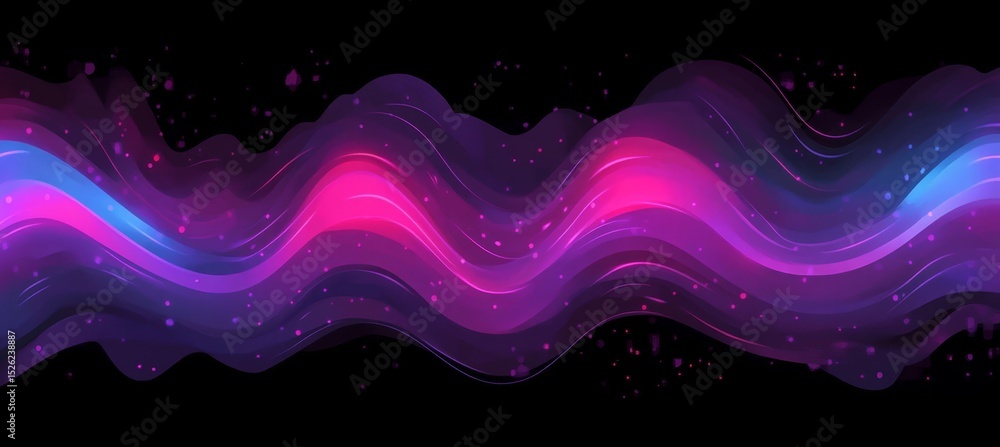 Poster futuristic abstract waves gradient digital pattern with wavy dynamic flow lines in neon glow effect