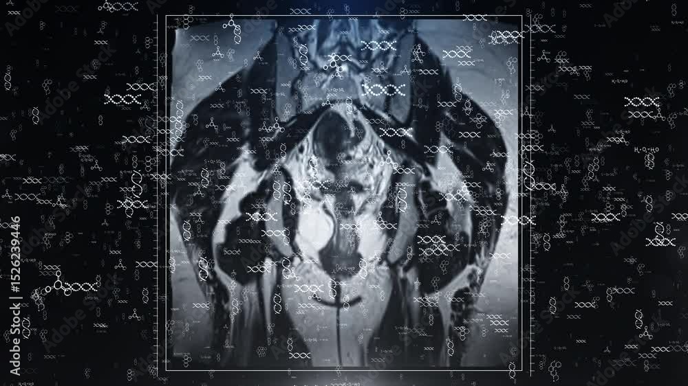 Aufkleber medical scan of pelvis with dna overlay: visualizing health and science in motion