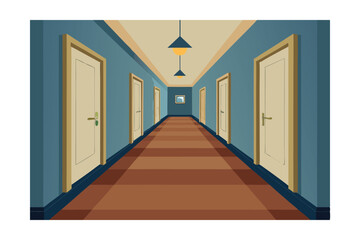 Mysterious Hotel Corridor A Long Perspective of Doors and Walls