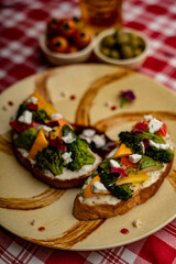 toast with veggies and feta cheese