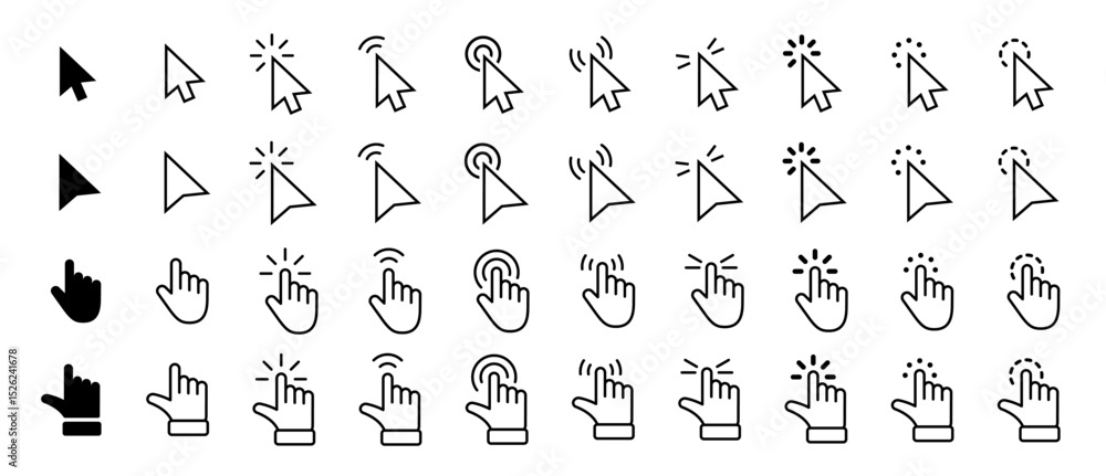 Poster computer mouse click cursor gray arrow icons set and loading icons. cursor icon. vector illustration