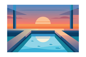 Fototapeta premium Serene Sunset Infinity Pool and Ocean View Illustration