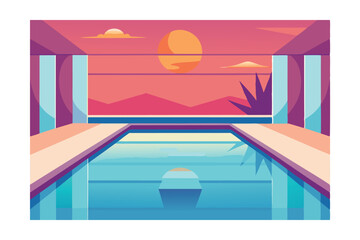 Sunset Oasis Serene Indoor Pool Design with Desert View