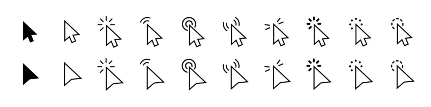 Computer mouse click cursor gray arrow icons set and loading icons. Cursor icon. Vector illustration. Mouse click cursor collection.