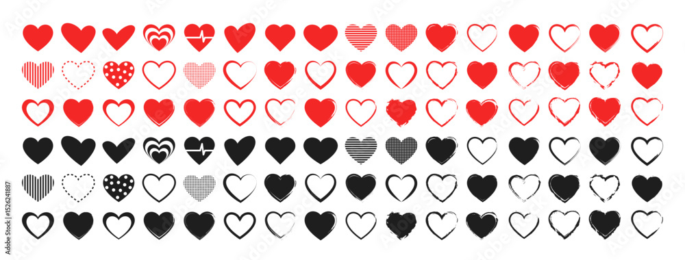 Wall mural like and heart icon. live stream video, chat, likes. social nets like red heart web buttons isolated