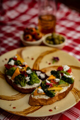 toast with veggies and feta cheese