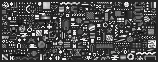 Set of geometric shapes. Memphis design, retro elements for web, vintage, advertisement, commercial banner, poster, leaflet, billboard, sale. Collection trendy halftone vector geometric shapes.