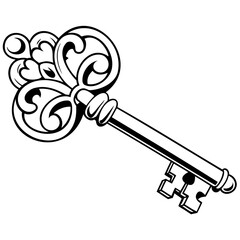 Ornate Antique Skeleton Key Vintage Illustration