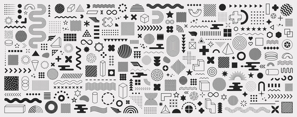 Set of geometric shapes. Memphis design, retro elements for web, vintage, advertisement, commercial banner, poster, leaflet, billboard, sale. Collection trendy halftone vector geometric shapes.