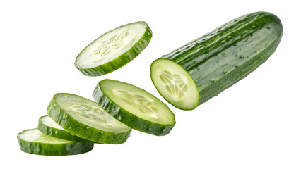 slices of cucumber isolated on transparent white background PNG