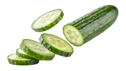 slices of cucumber isolated on transparent white background PNG
