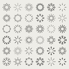Sunburst, doodle sparkle starburst set. Sunburst rays. Hand drawn elements Star, firework explosion, sun beams, black lines, surprise, outline, confetti, decorative, retro style. Art design elements.