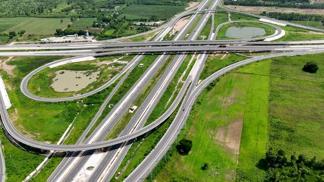 Aerial view of a complex bridge intersection highway numbers 290 and 304 Nakhon Ratchasima Thailand