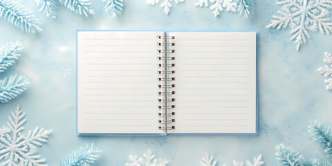 A journaling page design with a theme's icy blue and white hues background