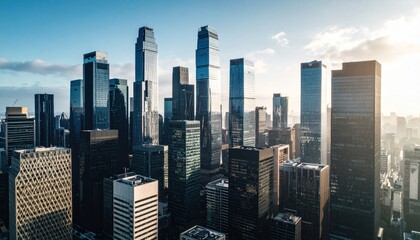 Modern city skyline at sunrise