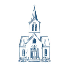 Toile de Jouy inspired wedding tent illustration. Wedding hand dawn ceremony icon. Elegant line art minimalist venue sketch. Elements for wedding, monogram, invitation, greeting, birthday card.