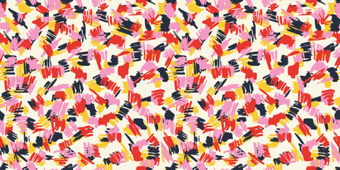 Hand Drawn animal skin and fur print seamless pattern with nature whimsical shapes, spots, dots and lines with textures. Vibrant jungle boho print. Modern exotic collage geometric vector illustration