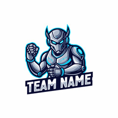 Futuristic Warrior Mascot Character Logo Design for E-Sports Gaming Team Embodying Strength and Cybernetic Enhancement