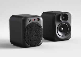 Obraz premium Black wireless speaker on a white background