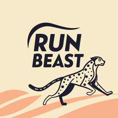 Run Beast Logo Featuring a Cheetah Running Over Striped Ground