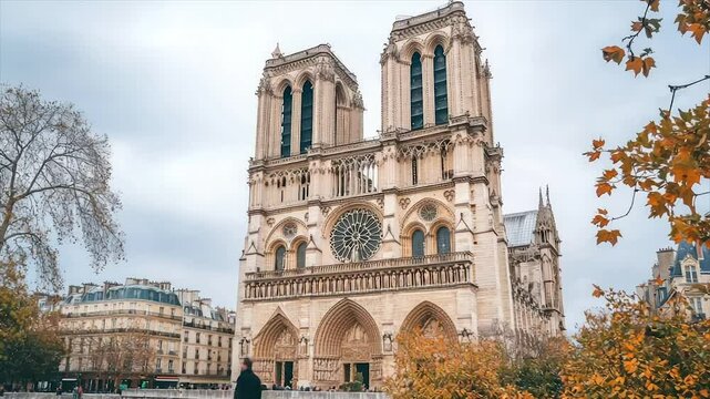 Majestic gothic cathedral, autumnal foliage