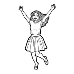 Joyful girl jumping with excitement, celebrating happiness in a playful moment