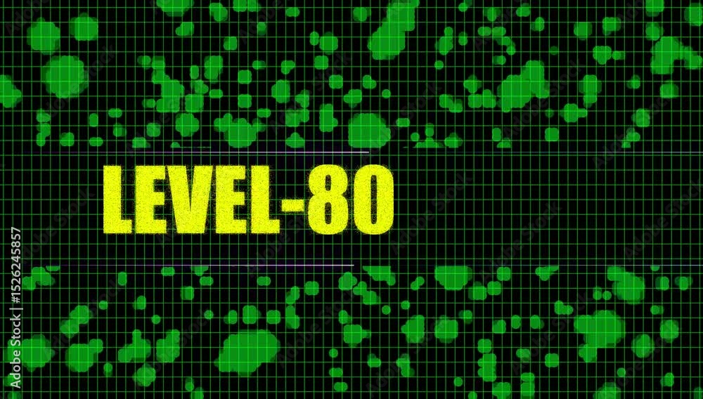 Aufkleber text level-80 animation. text level with cc ball action effect on black background.
