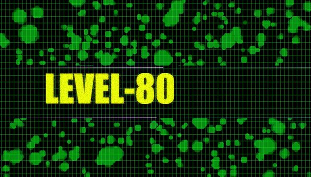 Text Level-80 animation. text level with cc ball action effect on black background.