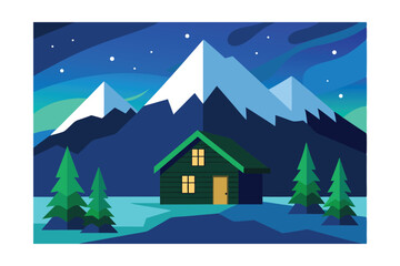 Fototapeta premium Secluded Mountain Cabin Under the Starlit Sky A Peaceful Night in Nature