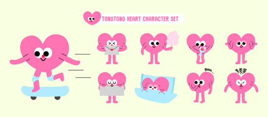 핑크색 하트 캐릭터 세트 4