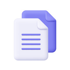 Copy file document icon. Stack of paper sheets. Business, finance, education and office concept. 3d vector icon. Cartoon minimal style.