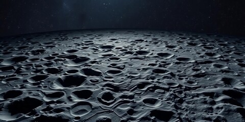 Mysterious lunar pathways winding through craters under starry sky,  reflective,  shadows