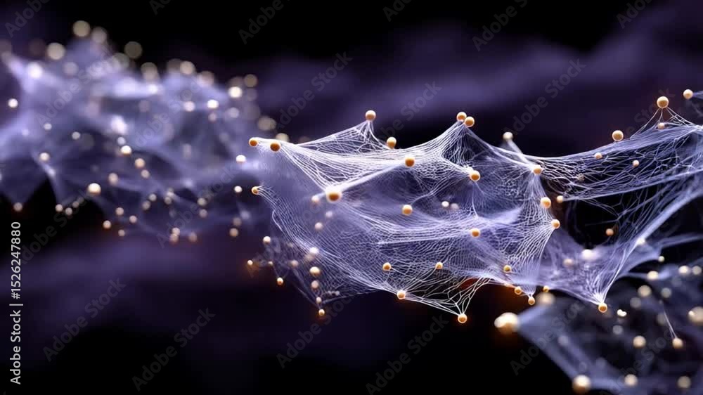 Aufkleber moving particle network flow with glowing grid and futuristic style