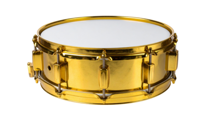 Rock band drum set with snare drum and drumsticks isolated on white