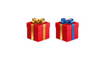 Red and gold Christmas gift box with ribbon and festive bow isolated on white background
