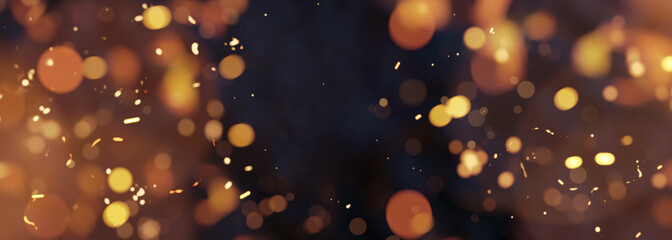 abstract blue background surrounded by flying yellow particles and empty spot. 3D Rendering