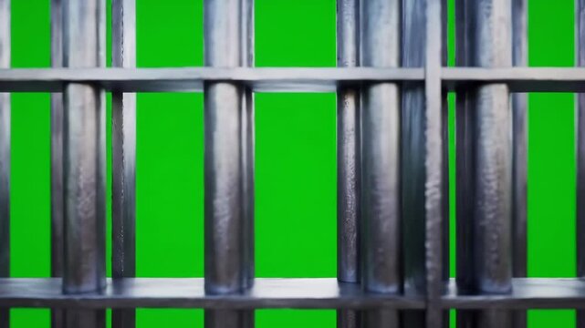 Prison Bars on Green Screen: Metal Bars for Justice or Confinement