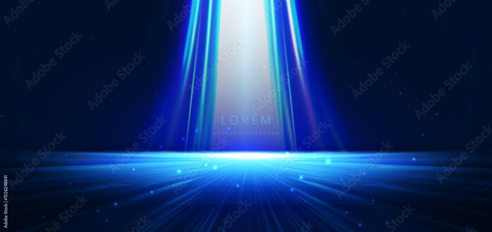 Poster abstract scene elegant blue light rays on dark background with lighting effect and sparkle.