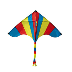 Colorful delta kite with long tail on transparent background