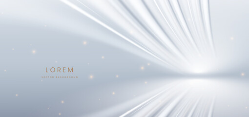 Modern white curved rays on grey background and lighting effect sparkle.