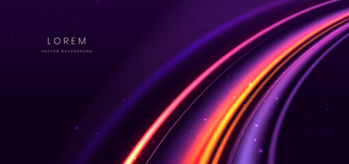 Elegant glowing purple curved rays on dark purple background.