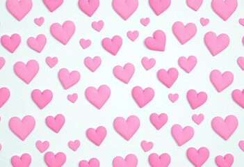 Seamless pattern of pastel pink hearts on white background, pastel pink, romantic pattern