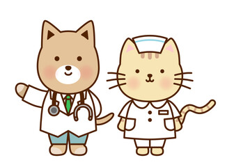 かわいい動物のお医者さん・ナースイラストセット｜犬・ねこ	
