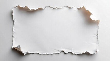 Fototapeta premium White torn paper piece with curled corners on white background