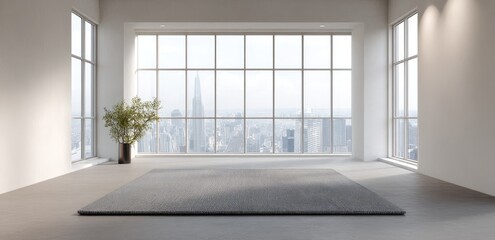 gray rug in the middle of an empty room 
