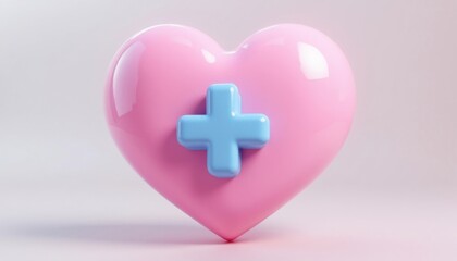 Obraz premium Pink Heart with Blue Plus Sign 3D Render